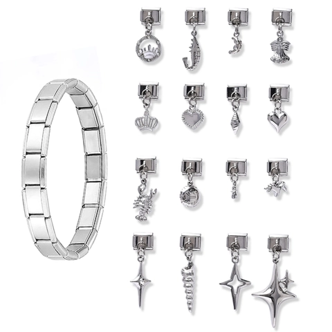 Italian Style Modular Charm Link Alloy Rhinestone Heart Star Crown Animal Pendant For DIY Bracelet Making Jewelry For Women
