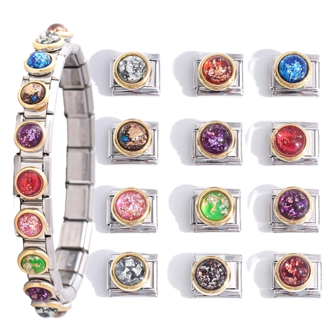 Italian Style Modular Bracelet Charm Stainless Steel Oval Synthetic Birthstone DIY Jewelry Accessory For Women Personalized Link