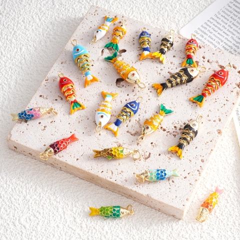 Colorful Enamel Koi Fish Copper Pendants For DIY Jewelry Making Gold Plated Carp Animal Charms For Necklace Bracelet Making
