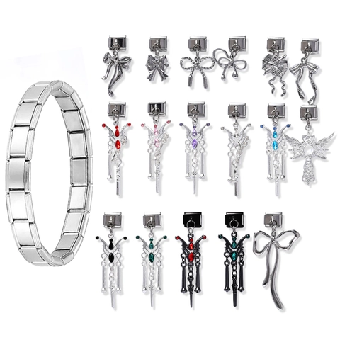DIY Italian Charm Bracelet Modular Pendant Alloy Rhinestone Butterfly Bowknot Cross Gothic Jewelry Making Accessories For Women