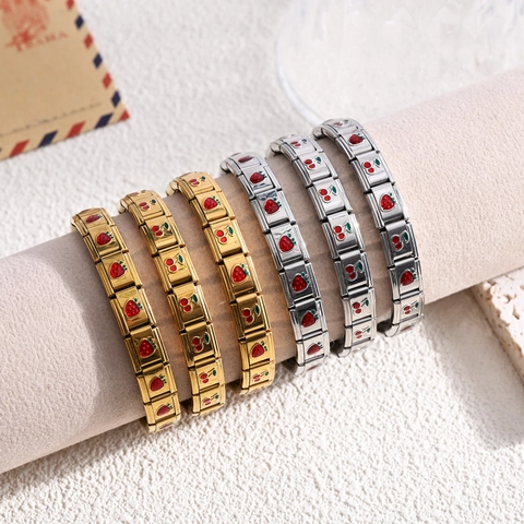 Stainless Steel Italian Charms Modular Bracelet Gold Silver Fruit Cherry Strawberry Enamel DIY Jewelry For Women