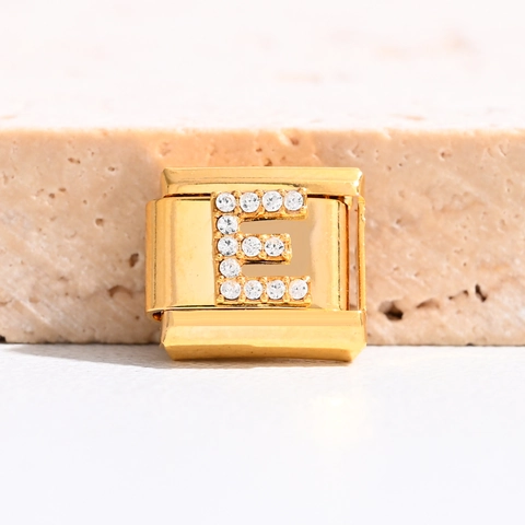Vergoldete Edelstahl Italienische Charms Modulare Glieder Strass Alphabet Buchstaben DIY Armband Für Schmuckherstellung