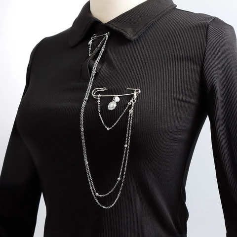 Spilla a Catena Multistrato in Lega di Moda con Girasole Cuore Perla Artificiale Colore Acciaio Spilla di Sicurezza Personalizzata Donna