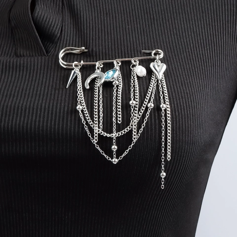 Moda Spilla a Nappine a Forma di Cuore e Luna in Lega per Donna Spilla di Sicurezza con Strass e Perla Artificiale Gioielli