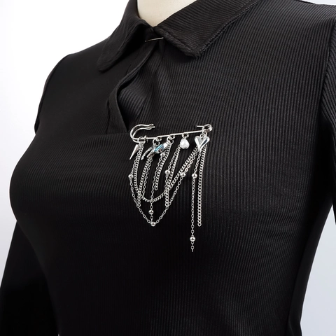 Moda Spilla a Nappine a Forma di Cuore e Luna in Lega per Donna Spilla di Sicurezza con Strass e Perla Artificiale Gioielli
