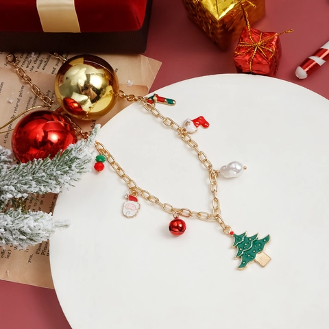 Weihnachten Legierung Emaille Anhänger Halskette Armband Weihnachtsmann Weihnachtsbaum Glocke Socke Schmuck Geschenk Damen