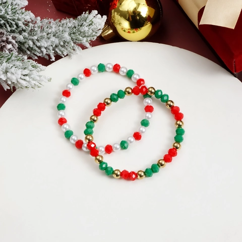 Set di 3 Braccialetti di Perline di Natale per Donna Perline di Acrilico Colorate Campane di Metallo Oro Gioielli Festivi