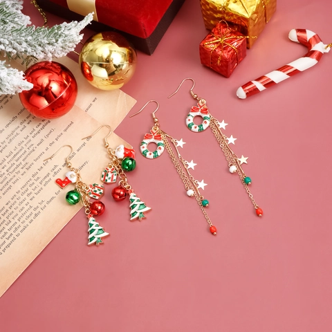 Pendientes de Gota de Árbol de Navidad Papá Noel Campana Aleación de Zinc Poste de Acero Inoxidable Joyería Mujer