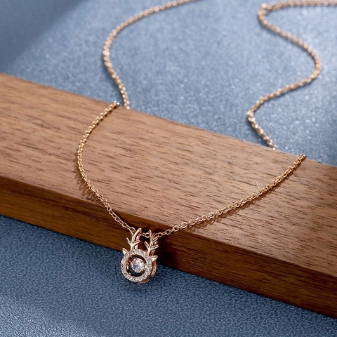 Titanstahl Tanzender Stein Geweih Halskette Für Damen Strass Hirsch Anhänger Schlüsselbein Kette Mode Schmuck Geschenk