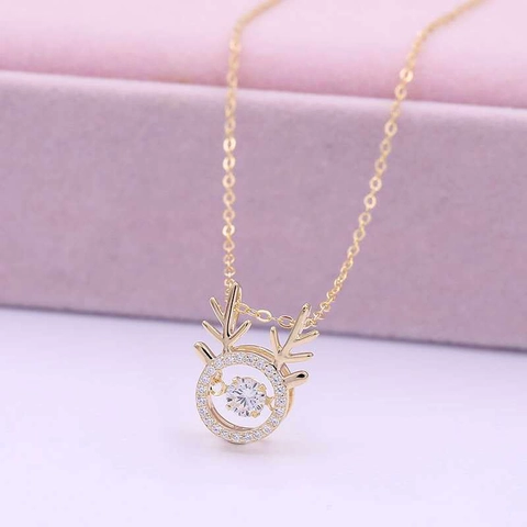 Titanstahl Tanzender Stein Geweih Halskette Für Damen Strass Hirsch Anhänger Schlüsselbein Kette Mode Schmuck Geschenk