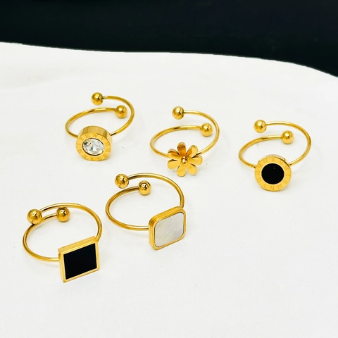Anillo de Acero de Titanio Ajustable Estilo Francés para Mujer Chapado en Oro Números Romanos Margarita Corazón Piedra Cuadrada Zirconia Joyería