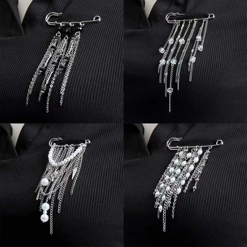 Broche de Alfiler de Gancho de Aleación con Borla de Varias Capas Perla Artificial Diamantes de Imitación Accesorios Mujer Joyería