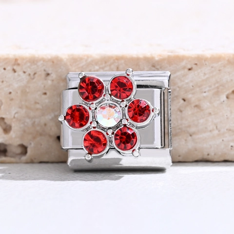 Stainless Steel Italian Charm Link DIY Modular Bracelet Accessory Rhinestone Flower Saturn Inlaid Jewelry For Women