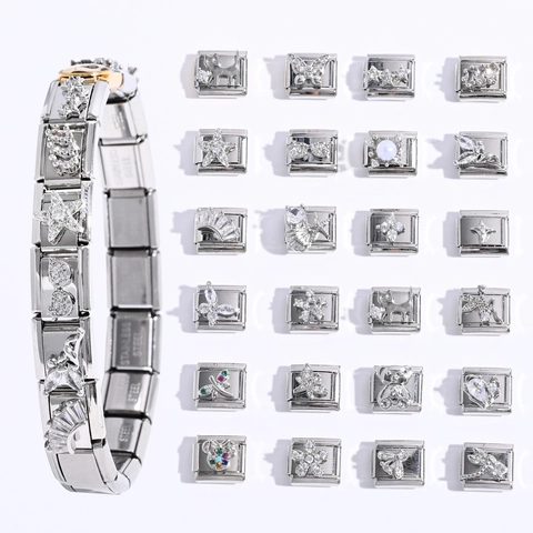 Roestvrijstalen Italiaanse Charm Links DIY Modulaire Armband Hanger Zirkonia Inleg Vlinder Beer Ster Hart Sieraden