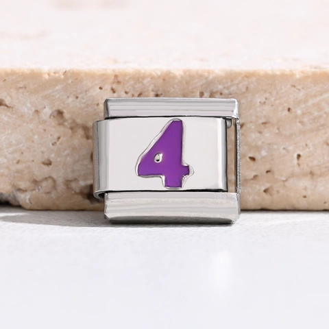 Roestvrij Staal Italiaanse Charm Link Paars Emaille Arabisch Cijfer DIY Modulaire Armband Sieraden Voor Dames Heren