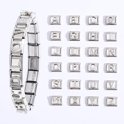Edelstahl Italian Charm Glieder Für DIY Armband Herstellung Alphabet Buchstaben Modularer Schmuck Zubehör Silber Poliertes Finish
