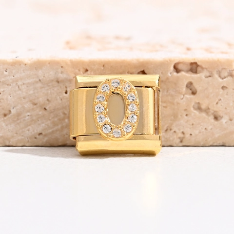 Gold Vergoldeter Edelstahl Italienischer Charme Glieder Zirkonia Nummer 0-9 Für DIY Modulares Armband Schmuckherstellung Damen Zubehör