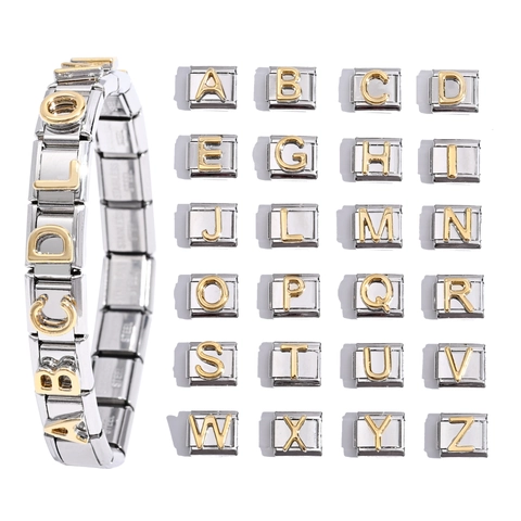 Italian Charm Bracelet Modular Link DIY Stainless Steel Alphabet Letter Gold Silver Tone Style Jewelry Accessory