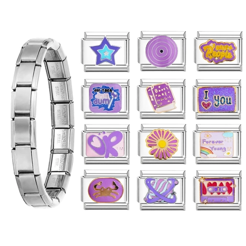 Maglie per Bracciale Italian Charm DIY in Acciaio Inossidabile Modulari Smalto Cartone Animato Stella Lettera Cuore Ciondoli per Coppie Gioielli Regalo