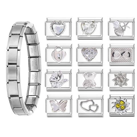 Stainless Steel Italian Charm Bracelet Links For DIY Jewelry Making Vintage Heart Butterfly Bear Infinity Pattern Charms Accessories