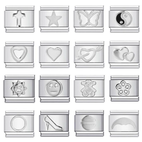 Italian Modular Charm Link For Bracelet Stainless Steel Gold Silver Heart Star Cross DIY Jewelry Accessory For Men Women