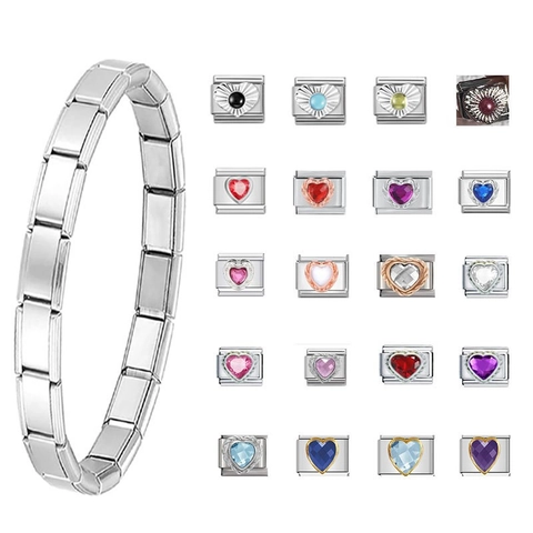Italiaanse Bedels Armband Schakel Roestvrij Staal Hart Strass DIY Modulaire Splicing Voor Heren Dames Woon-werkverkeer Sieraden