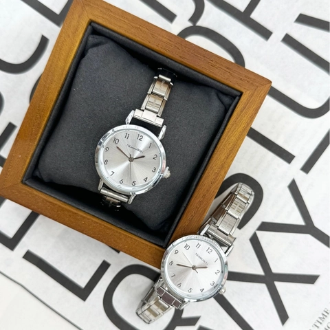 Orologio al Quarzo da Donna alla Moda Cinturino in Acciaio Inossidabile Strass Quadrante Quadrato Stellato Piccolo Elegante Orologio da Polso con Scatola di Legno