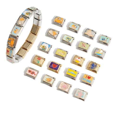 Roestvrij Stalen Italiaanse Bedelarmband DIY Modulaire Schakels Emaille Zomer Oceaan Thema Souvenir Woon-werkverkeer Sieraden Voor Heren Dames