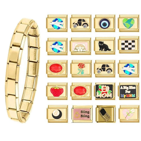 Italiaanse Charm Armband Verguld Roestvrij Staal Modulaire Schakels Emaille Boze Oog Hart Roos DIY Sieraden Voor Heren Dames