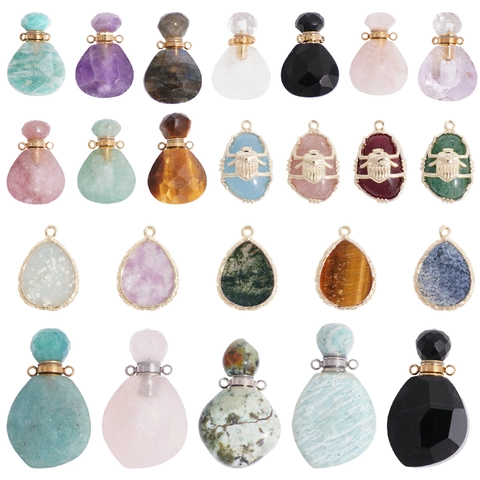 Pendentif Flacon de Parfum en Cristal de Pierre Naturelle Pendentif Diffuseur d'Huiles Essentielles DIY Bijoux Collier