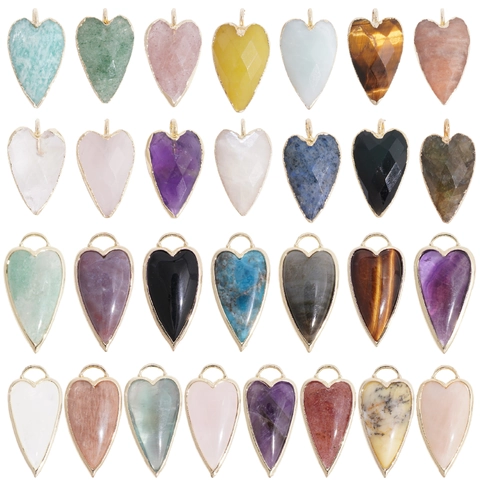 Ciondolo a Cuore in Pietra Naturale Acciaio Inossidabile Placcato Oro Ciondolo per Collana Fai da Te Accessori Gioielli per Uomo Donna