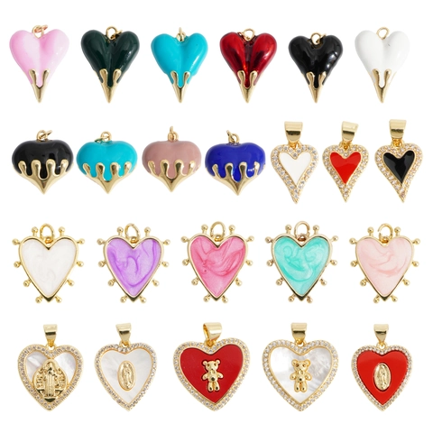 Copper Heart Pendant Rhinestone Artificial Pearl DIY Charm Enamel Lava Style Accessory For Necklace Jewelry Making Women