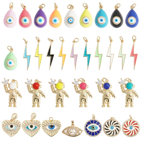 Ciondolo Malocchio in Rame Astronauta Fulmine Strass Smalto a Goccia Ciondoli per Gioielli DIY Accessori Moda Placcati Oro