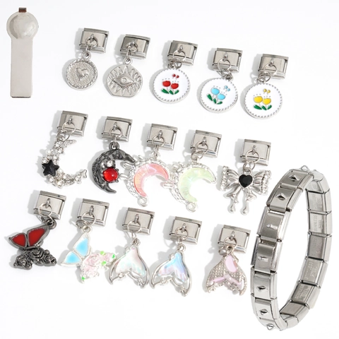 Roestvrij Stalen Italiaanse Modulaire Charm Armband Schakel DIY Hanger Met Hart Maan Diervorm Voor Gepersonaliseerde Sieraden Maken Cadeaus