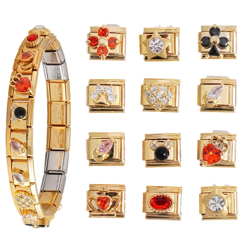 Italian Charm Bracelet Links Stainless Steel Gold Silver Plated Rhinestone Enamel Modular Charms For DIY Jewelry Making Unisex Hand Chain