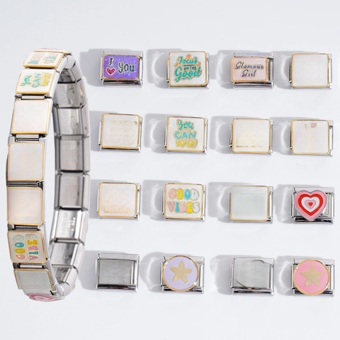 Italian Modular Charm Bracelet Stainless Steel DIY Link For Women Men Minimalist Fashion Jewelry Inspirational Quote Pattern Bracelet Accessory