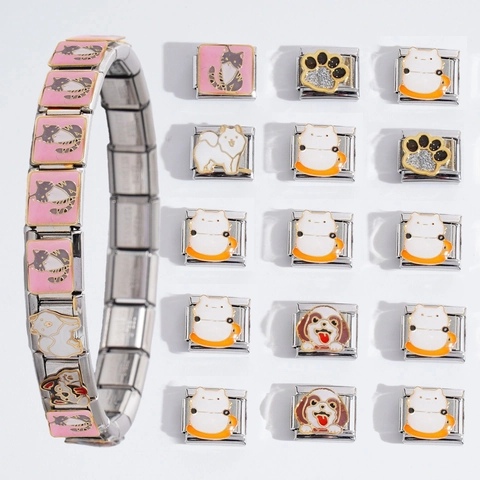 Roestvrij Stalen Italiaanse Charm Armband Modulaire Schakels DIY Sieraden Huisdier Kat Hond Emaille Armband Schakels Voor Heren Dames Sieraden