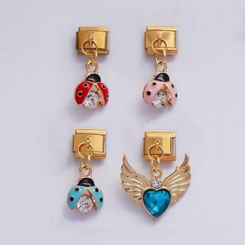 Colgantes de Eslabones Estilo Pastoral Dibujos Animados DIY Animal Lindo Mariquita Aleación Diamantes de Imitación Corazón Alas Joyería