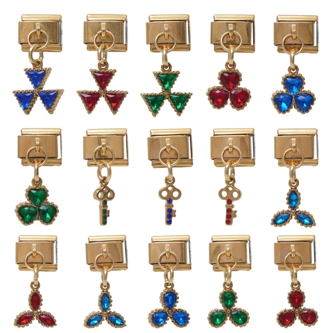 Stainless Steel Italian Charm Pendants For DIY Bracelet Gold Plated Alloy Zirconia Flower Cherry Clover Modular Charm Jewelry