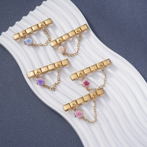 Italienisches Charm Armband Sicherheitskette Edelstahl 3D Rose Blume Link Für DIY Modularen Schmuck Damen