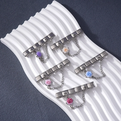 Italienisches Charm Armband Sicherheitskette Edelstahl 3D Rose Blume Link Für DIY Modularen Schmuck Damen