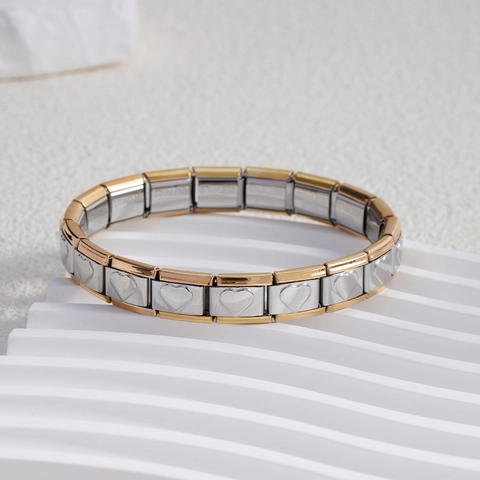 Italiaanse Stijl Roestvrij Staal Hart Modulaire Charm Armband Voor Vrouwen Mannen Eenvoudig Goud Zilver Tweekleurig Verstelbaar