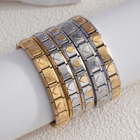 Italiaanse Stijl Roestvrij Staal Hart Modulaire Charm Armband Voor Vrouwen Mannen Eenvoudig Goud Zilver Tweekleurig Verstelbaar