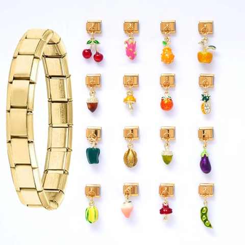 Edelstahl Italienische Modulare Charm-Anhänger Vergoldet Obst Gemüse Emaille DIY Schmuckherstellung Zubehör Für Armband