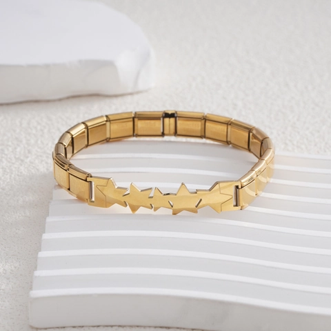 Edelstahl Italienisches Charm-Armband Modulares DIY Elastisches Gliedarmband Mit Herz-Stern-Muster Modeschmuck Für Damen