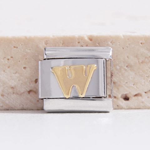 Ciondolo per Bracciale Modulare Fai-da-Te in Acciaio Inossidabile con Lettere dell'Alfabeto Stile Italiano Bicolore Oro Argento Gioielli Personalizzati
