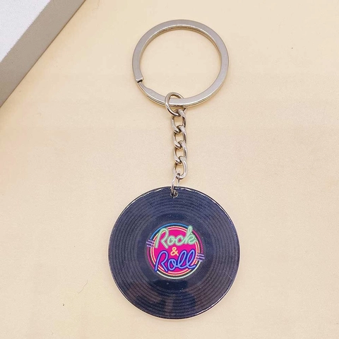 Vintage Music Theme Acrylic Keychain Retro Cassette Tape Vinyl Record Player Radio Camera Shape Bag Charm Fashion Jewelry Key Ring