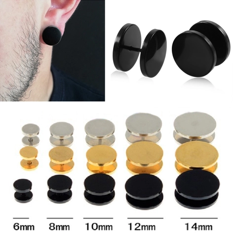Pendientes de Botón de Barra de Acero Inoxidable Disco Redondo Tornillo Trasero Joyería de Perforación Corporal para Mujeres Hombres Oro Negro Plata