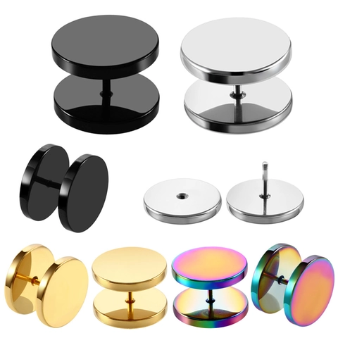 Pendientes de Botón de Barra de Acero Inoxidable Disco Redondo Tornillo Trasero Joyería de Perforación Corporal para Mujeres Hombres Oro Negro Plata