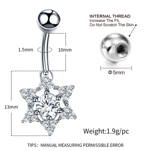 Piercing de Ombligo de Acero Inoxidable Con Estrella de Circonia Sexy Rosca Interna Joyería Para Mujer Body Jewelry De Moda